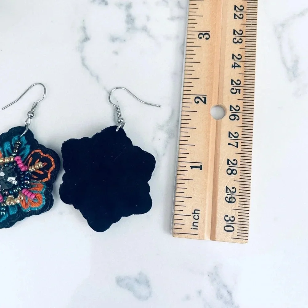 2/$30🌵 Boho Moody Embroidered Beaded Floral Earrings Style Dangle Jewelry NEW